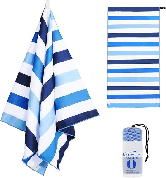 Exclusivo Mezcla Microfiber Quick Dry Beach Towel, Large Lightweight Sandfree Pool Towel for Swimming Camping Travel with Bag (Blue, 30x60 Inches)