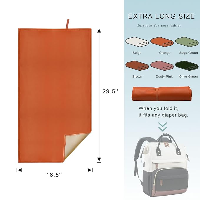 Orange Baby Diaper Changing Pad, Portable Baby Changing Mat for Travel or Home, Foldable Mat Fits Perfectly in Diaper Bag (67-02)
