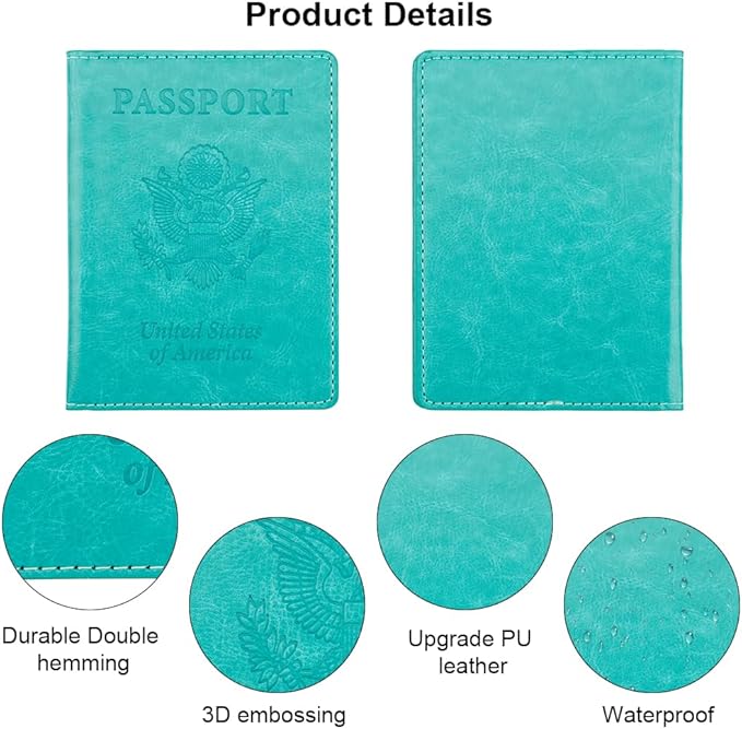 Passport Holder, Passport Holders Cover Case, 1 Pack Passport with Vaccine Card Slot, Travel Passport Wallet for Women Men, Travel Documents Organizer Protector Travel Essentials, Lake Blue