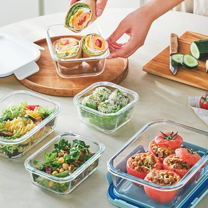 LocknLock LNG214S4W The Clear Heat-Resistant Borosilicate Glass Food Storage Set, 8-Piece (4 Containers + 4 Lids) - White