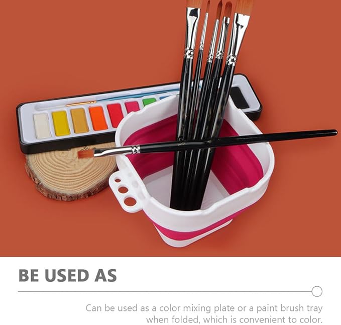 Collapsible Silicone Brush Washer - Portable Foldable Water Cup & Basin for Watercolor, Acrylic, Oil Painting | Artist Brush Cleaner and Holder | Red