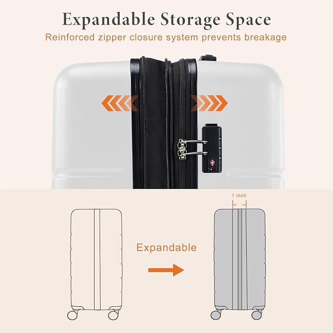 Sweetcrispy Carry on Luggage, Hard Shell ABS Suitcase with Double Spinner Wheels, Lightweight Expandable Rolling Suit Case with TSA Lock, 20 Inch Cream White
