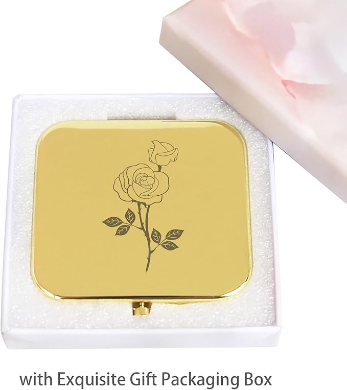 Small Compact Mirror, Gold Square 2.8”×2.8” Metal Frame Double Sided 1X/2X Mirror for Purse Can be Used as Gifts for Women Mothers Wife(Gd02)