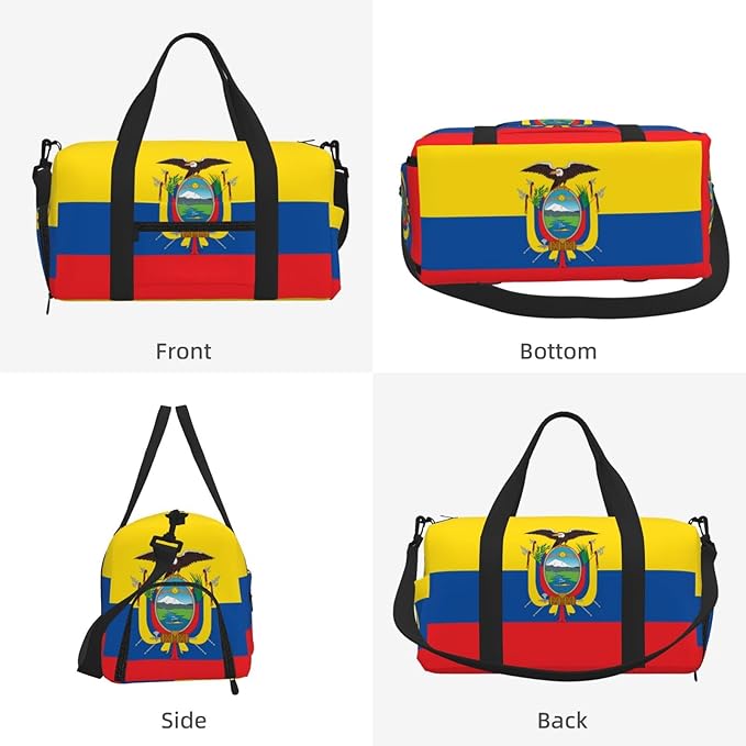 Flag of Ecuador Print Gym Bag with Shoe Compartment for Women Men, 17.7in Sports Duffle Weekender Tote, Overnight Travel Duffel Bag Carry On