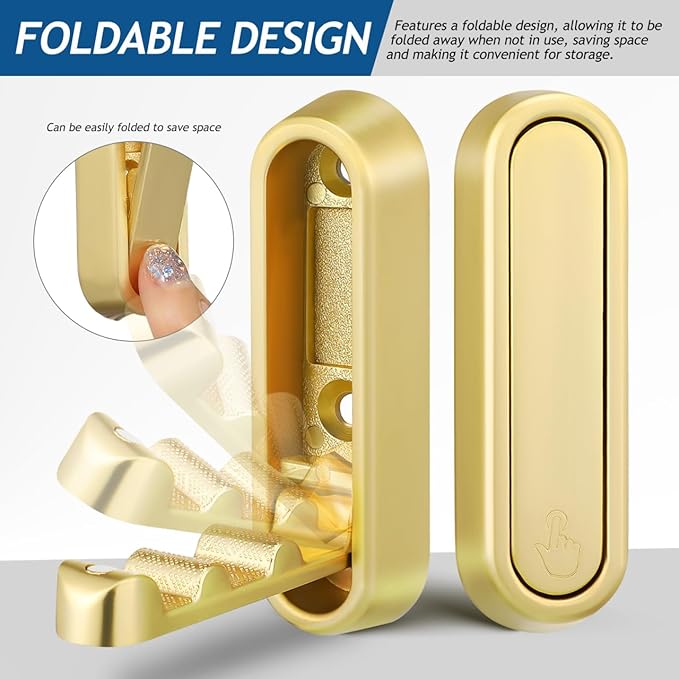 iplusmile 4 Pack Foldable Wall Hooks, Zinc Alloy Invisible Coat Hook for Hanging, Brushed Gold Retractable Towel Hanger, Space Saving Metal FoldingHooks for Backpack Purse Closet