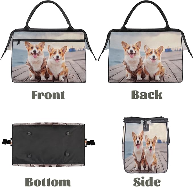 Gym Bag for Women Men, Two Cute Corgi Dogs Beach Pet Sports Duffel Bags, Waterproof Travel Weekender Overnight Carry On Tote Bags for Travel Sports