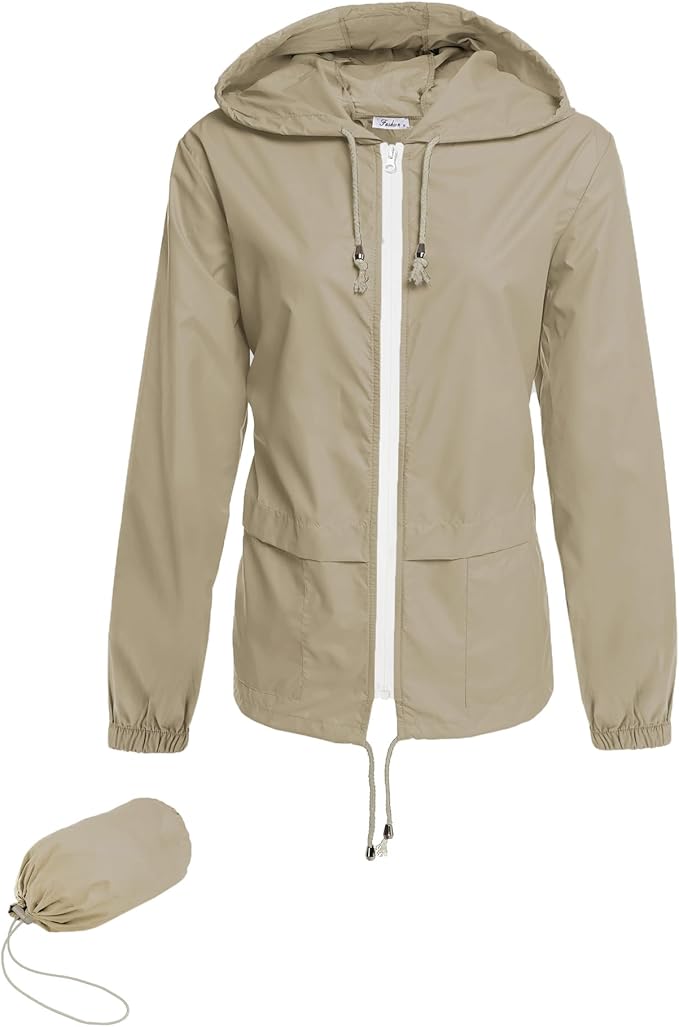 Hount Women's Lightweight Hooded Raincoat Waterproof Packable Active Outdoor Rain Jacket (S-3XL)