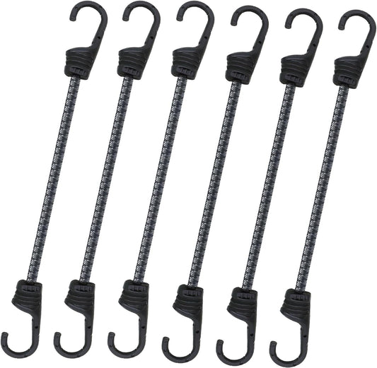 Bungee Cords with Dual Hooks, 12inch 6Pack Mini Bungee Straps 1/3 Inch Strong Elastic Rope Securing Tie Down for Camping,Tarps, Luggage,Bike Rack, Tent