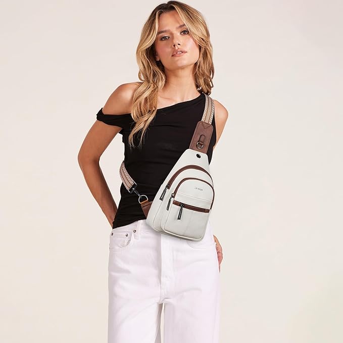 7L Sling Bag for Women Vegan Leather Crossbody Purse Chest Bags Fashionable Trendy Fanny Pack with Travel, Beige