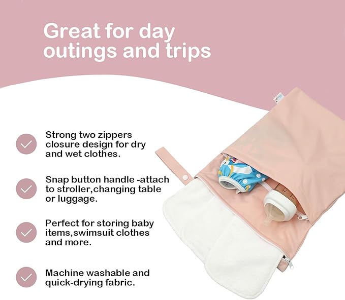 Wet Dry Bag Reusable Waterproof Swimming Bag Travel Beach Pool Yoga Gym Bag for Baby Cloth Diaper Swimsuits Wet Clothes Two Zipper Pockets 3 Pack 3L15