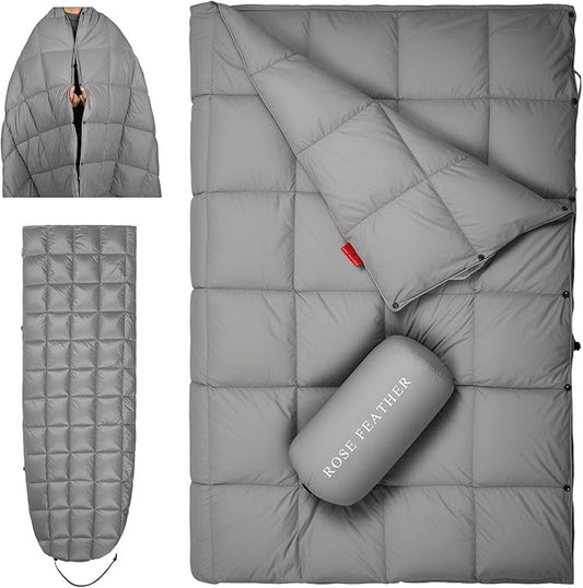Down Camping Blanket - Lightweight, Packable, Warm & Puffy Outdoor Travel Quilt for Sleep, Hiking, Backpacking, Stadium, Festivals, Water-Resistant Sleeping Bag 55"x79"
