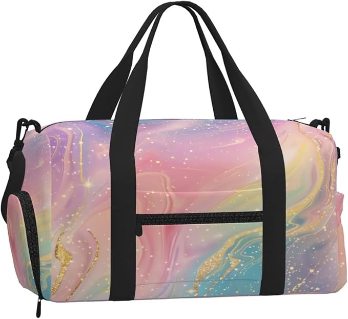 Abstract Pastel Glitter Women'S Gym Duffle Bag With Shoes Compartment, Ideal For Travel, Gym, Sports, Duffel, Weekender