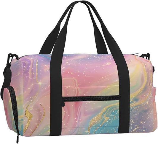 Abstract Pastel Glitter Women'S Gym Duffle Bag With Shoes Compartment, Ideal For Travel, Gym, Sports, Duffel, Weekender