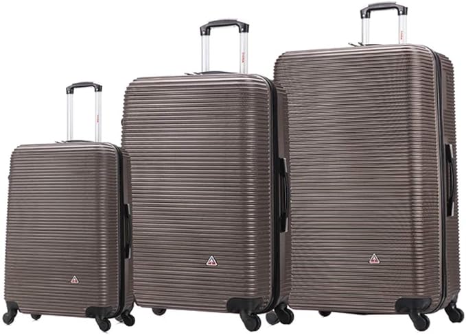 InUSA ROYAL Hardside Luggage Set with Spinner Wheel | Spacious Travel Suitcases with Ergonomic GEL Handle and Studs | (20/28/32) 3 Piece Luggage Set | Brown