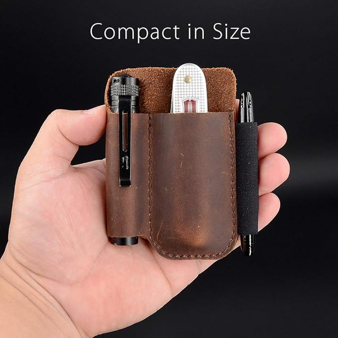 diodrio EDC Leather Knife Sheath Organizer Pouch with Pen Loop, Full Grain Leather, Chestnut