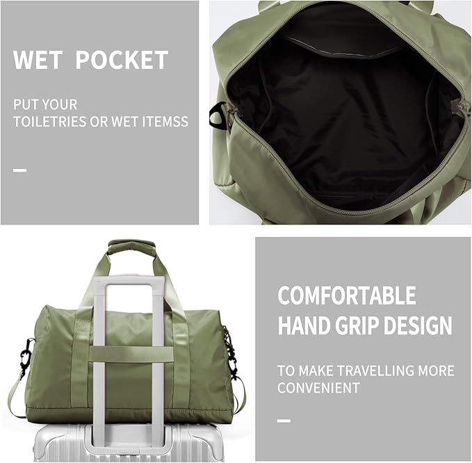 Travel Duffle Bag,Sport Gym Bag for Men And Women with Wet Pocket,Weekender Bag Carry On Tote Bags for Airplane Army Green