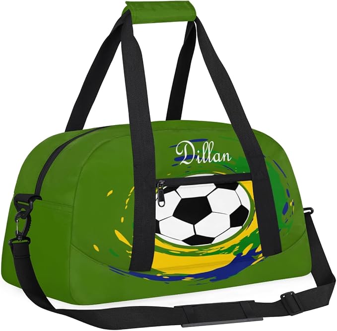 Personalized Small Gym Sport Duffel Bag Custom Name Travel Weekender Tote Carry-On Dance Bag, Customized Kids Gifts,Green