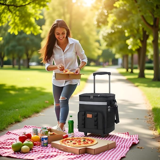 Insulated Rolling Cooler with Wheels - Soft Leak Proof Ice Chest for Camping, Travel and Lunch - Portable Wheeled Advanced Insulation