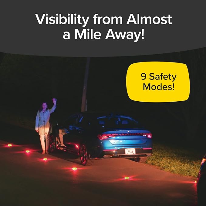Flameless Roadside Emergency Light, AS-SEEN-ON-TV, 360° of Visibility, 9 Safety Modes with 15 High-Intensity LEDs, Magnet Sticks to Car, Hook to Hang or Stand, Built-in Flashlight