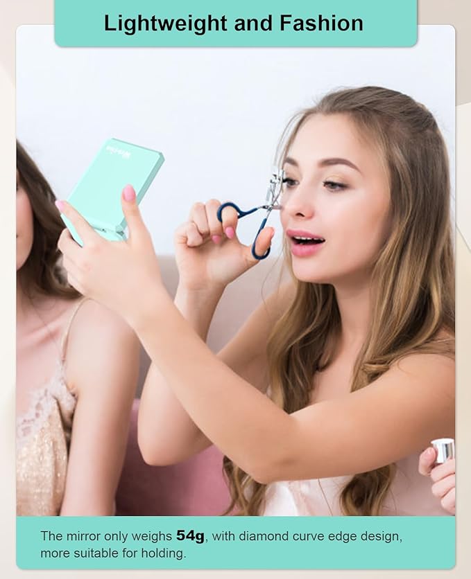 WOBSION Small Compact Mirror,1x/2x Travel Magnifying Mirror,2-Sided Handheld Portable Folding Mirror for Purse,Pocket,Gifts,Square(Cyan)