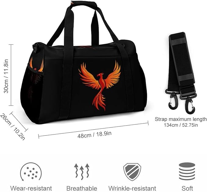 Phoenixes Rising Duffle Bag Gym Bag for Workout Travel Tote with Detachable Straps