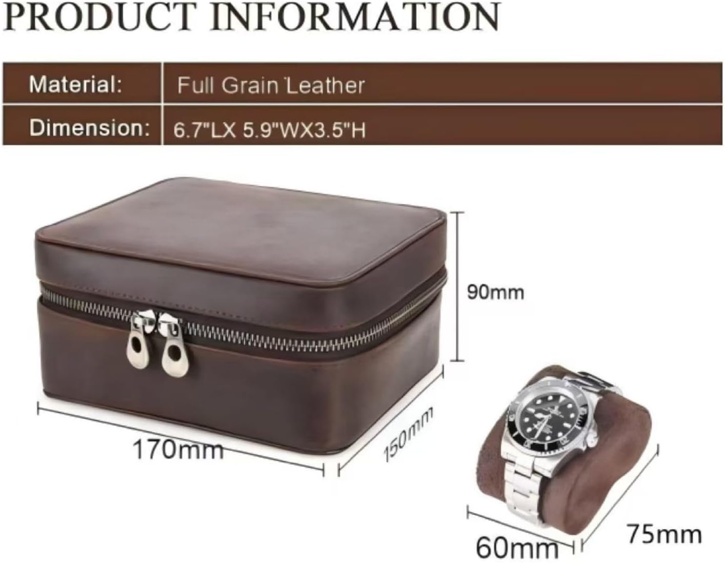 Watch Travel Case for Men, Genuine Leather Watch Case Travel Jewelry Case Vintage Travel Watch Box Handmaded Leather Watch Holder Cufflinks Box for Home Storage,Travel and Display