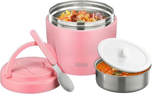 Thermo Food Jar for Hot Food Adults 32OZ Soup Thermo Lunch Containers Wide Mouth Vacuum Insulated Stainless Steel Leakproof Bento Box with Spoon (Pink2)