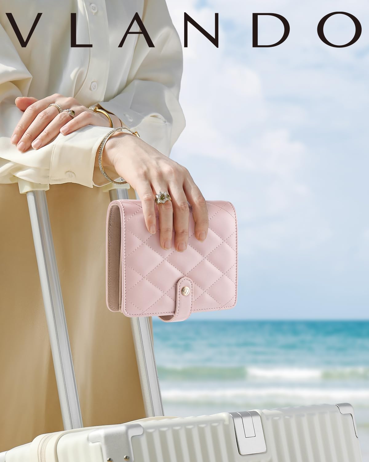 Vlando Travel Jewelry Organizer Case,Travel Gifts for Women,Portable Jewelry Storage Book Ring Binder with Clear Zipper Velvet Jewelry Pouch Bag-Pink