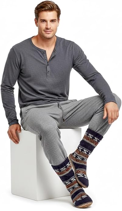 Cozylook Mens Slipper Socks Fleece Lined Non-slip Soles, Winter Soft Thick Cozy Home Boots, Warm Fuzzy House Shoes Indoor