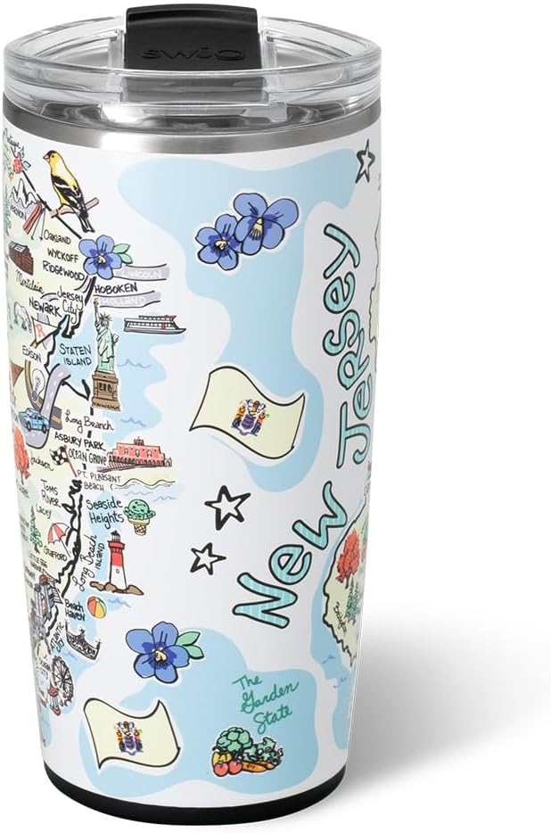 Swig Life 22oz Travel Mug, Insulated Tumbler with Handle and Lid, Travel Coffee Mug, Cup Holder Friendly, Stainless Steel 22 oz Tumbler, Reusable Insulated with Lid (New Jersey)