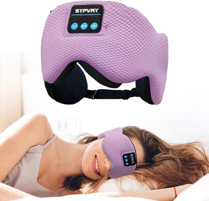 Bluetooth 5.4 Headphones Headband Eye Mask Wireless Sleep Mask，Blackout Bluetooth Eye Mask for Sleeping，Cotton Sleep Mask for Side Sleepers Adjustable Hook and Loop, Purple