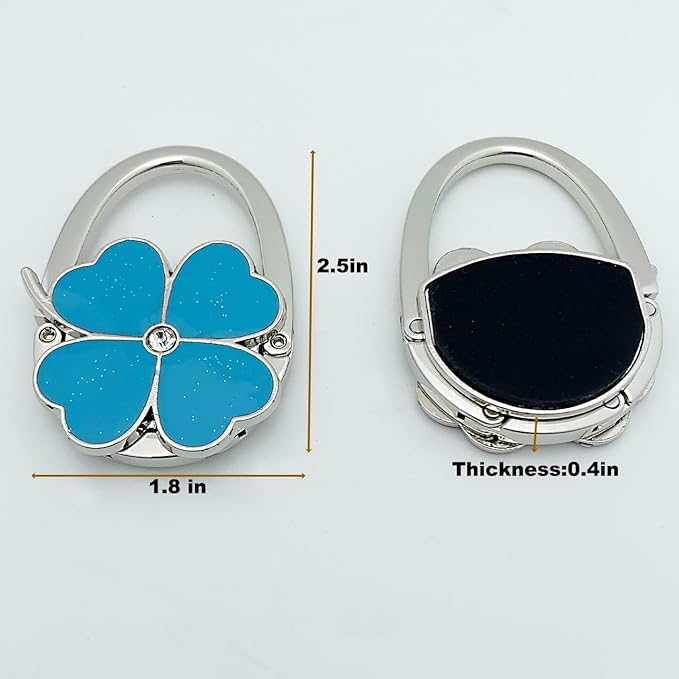 Four Leaf Clover Design Foldable Handbag Hanger Folding Purse Table Hook Holder (Blue)
