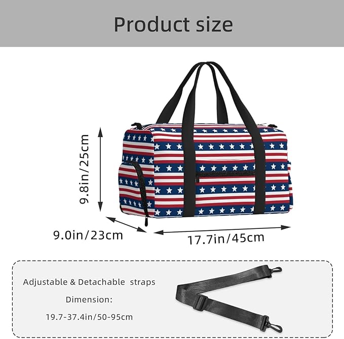 stars-and-lines Print Gym Bag with Shoe Compartment for Women Men, 17.7in Sports Duffle Weekender Tote, Overnight Travel Duffel Bag Carry On