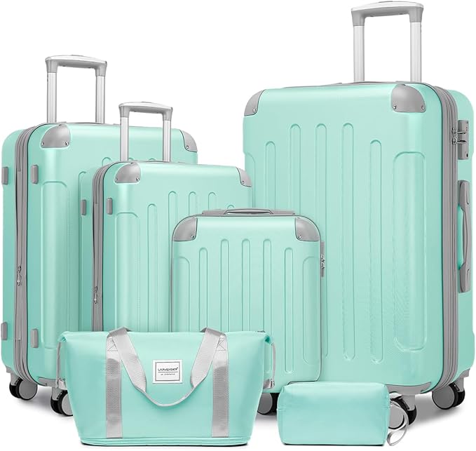 LARVENDER Luggage Sets 6 Piece, Expandable Luggage Set Clearance for Women, Suitcases with Wheels, Hardside Hard Shell Travel Luggage with TSA Lock, Mint Green