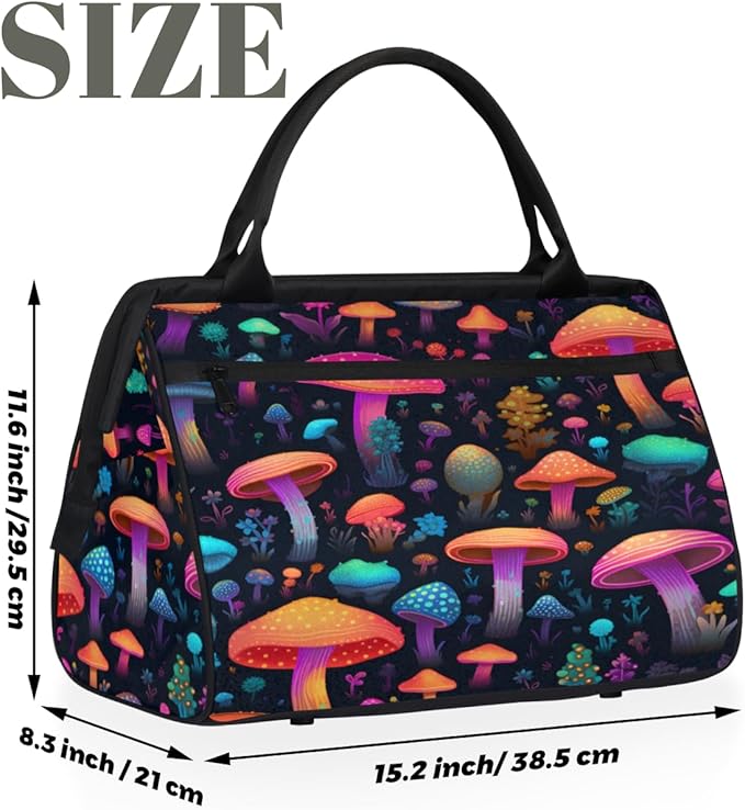 Colorful Mushrooms Overnight Weekender Bag for Women Men Travel Duffel Bags Waterproof Luggage Carry on Sports Yoga Gym Bag