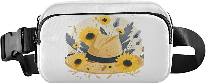 Hat with Sunflowers Fanny Pack for Women Men Water Resistant Fashion Waist Packs with Adjustable Strap Belt Bag for Travel Workout Jogging Hiking 21218957