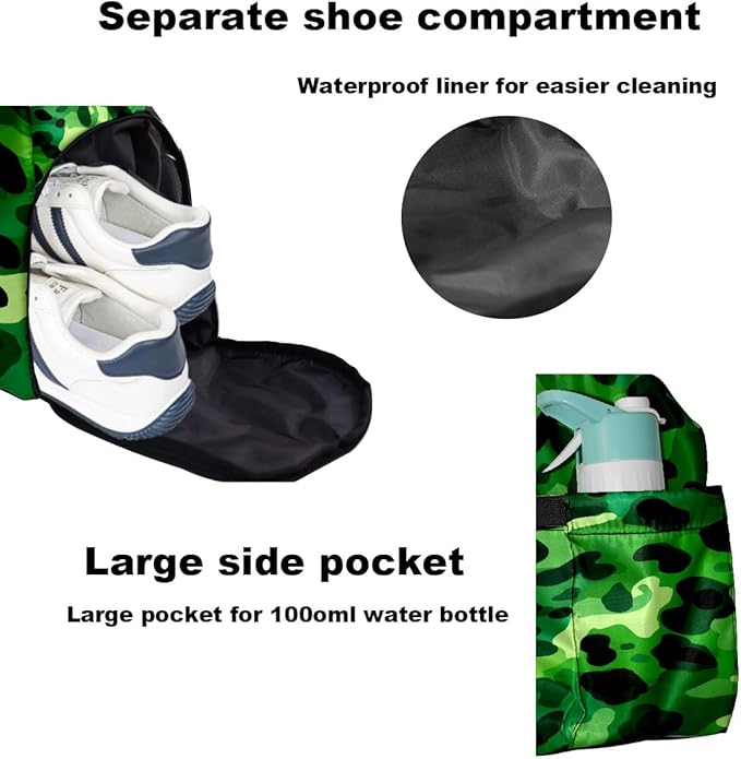 Cool Leopard Green Gym Bag for Women & Tennis Bag, Large Sports Duffel Bag Waterproof with Ventilated Shoe Compartment & Front Racket Sleeve, Lightweight Travel Weekender Overnight Bag