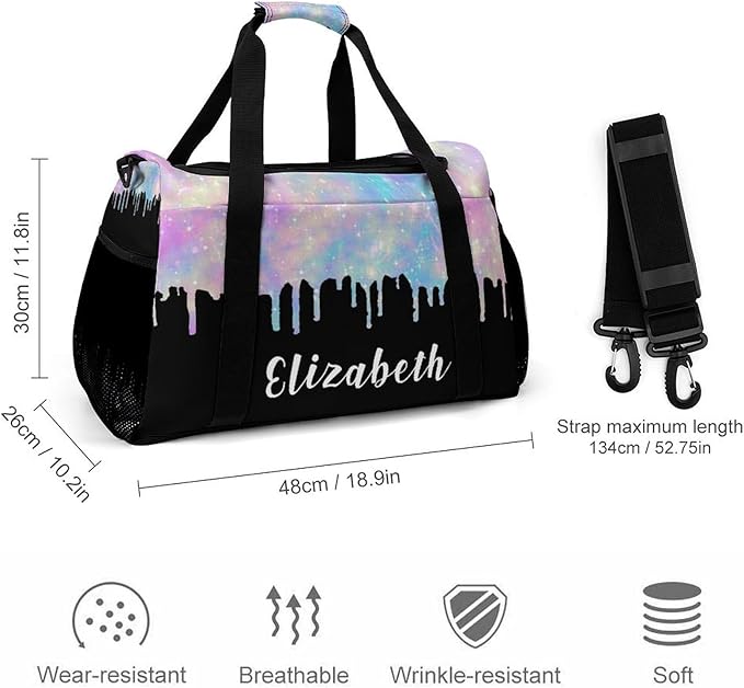 Personalized Colorful Glitter Sequin Print Starry Duffle Bag with Name for Women Man Tote Bag Custom Travel Perform Training Bag Gym Bags