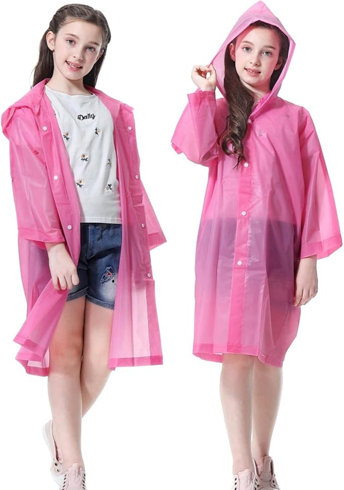 Kids Rain Poncho, Reusable EVA Children Raincoat for 6-13 Girls Boys, Waterproof Rain Jackets Rainwear with Hood