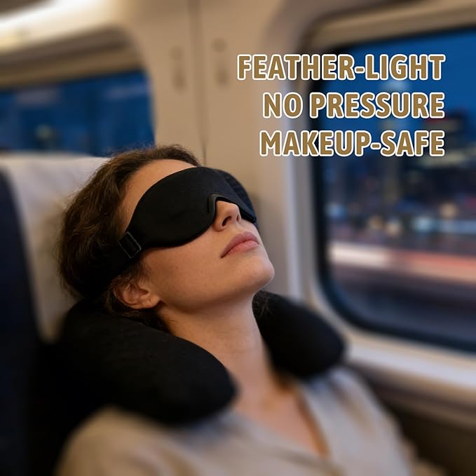 3D Contoured Sleep Mask for Women & Men, 100% Blackout Blindfold - Zero Pressure on Eyes & Lashes, Comfortable Memory Foam with Breathable Cover for Sleeping, Travel, Nap, Meditation, Lash Extensions
