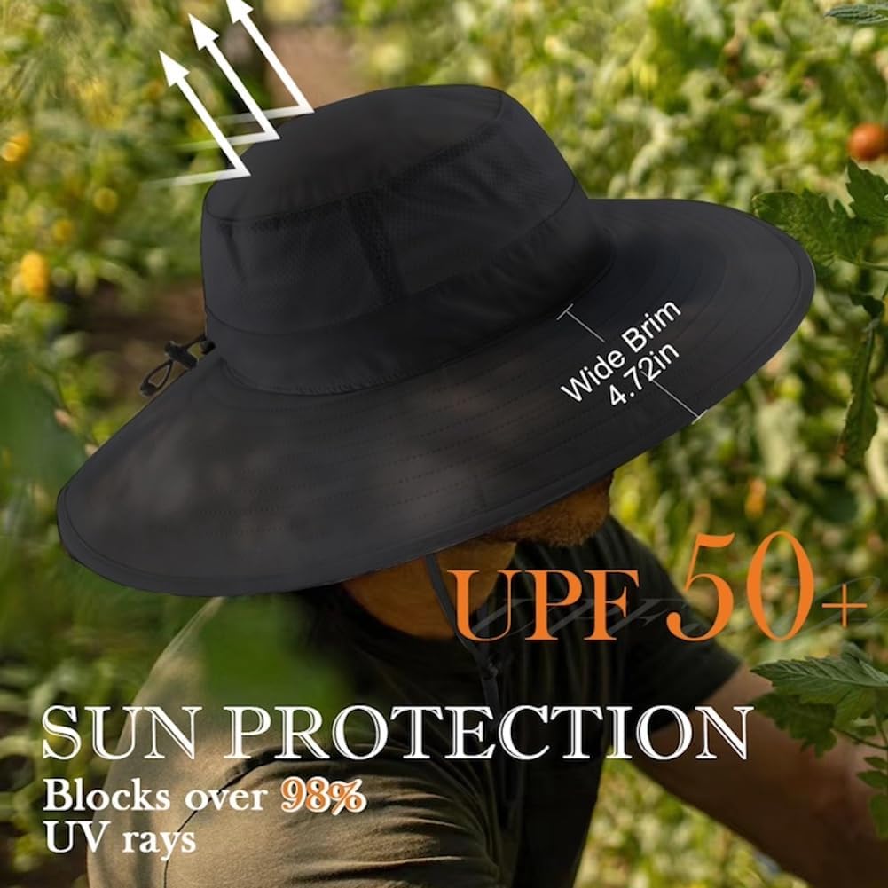 Home Prefer UPF50+ Mens Sun Hat Wide Brim Fishing Hat Foldable Large Brim UV Protection Sun Hat for Men Women Beach Gardening
