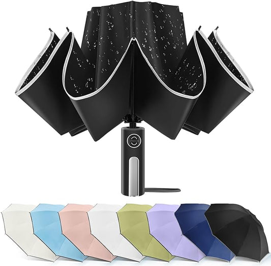 Bodyguard Inverted Umbrella - Large Windproof for Rain & Sun, Compact Reverse With Reflective Stripe, Teflon-Coated for Women Men, Travel Folding With Cover Bag