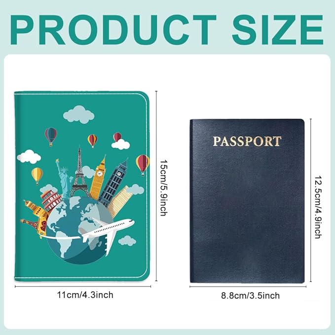 PU Leather Passport Holder Cover 5.9×4.3 Inch with Credit Card Slot and Boarding Pass Slot Combo Blocking Passport Holder Wallet Cover Case for Travel Boarding Essentials (Landmarks)