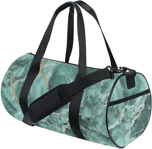 Green Gold Irregular Marble Texture Large Capacity Travel Bag Gym Workout Bag