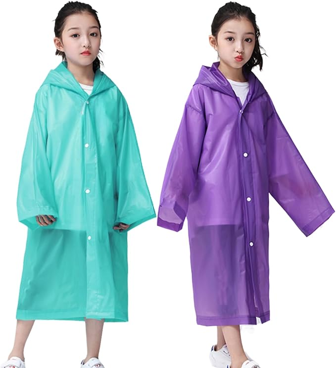 Kids Rain Poncho, Reusable EVA Children Raincoat for 6-13 Girls Boys, Waterproof Rain Jackets Rainwear with Hood