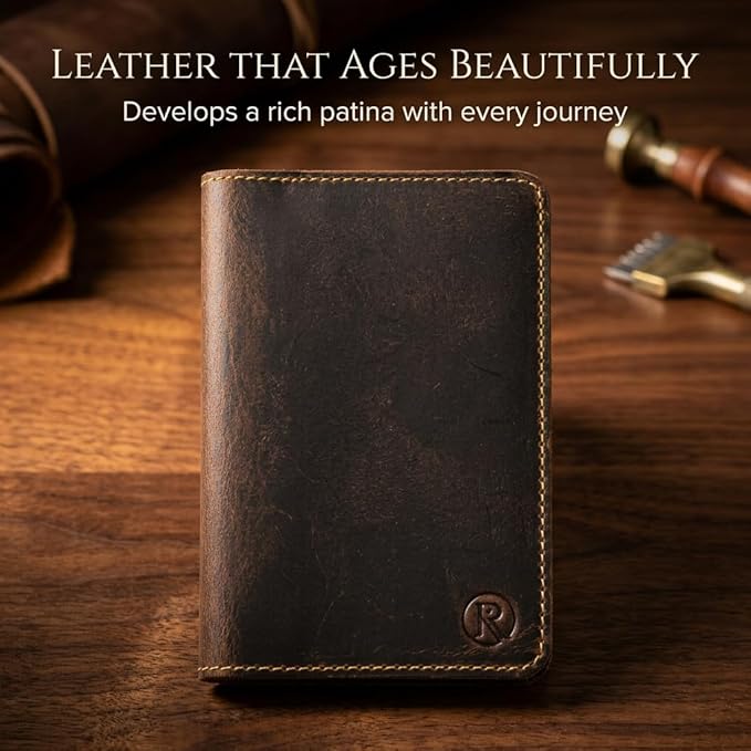 Rustique Leather Passport Holder Collection - Handmade Travel Wallet & Organizer - Full Grain Crazy Horse Leather Covers for Men & Women (Multiple Styles) (Executive Wallet - Smoky Bourbon)