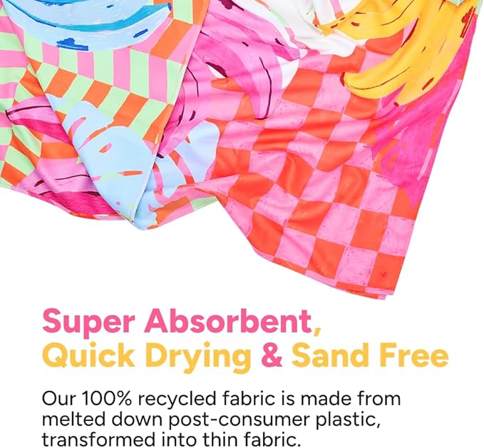Dock & Bay Beach Towel - Quick Dry, Sand Free - Compact, Lightweight - 100% Recycled - Includes Bag - Banana Karma - Extra Large (200x90cm, 78x35)