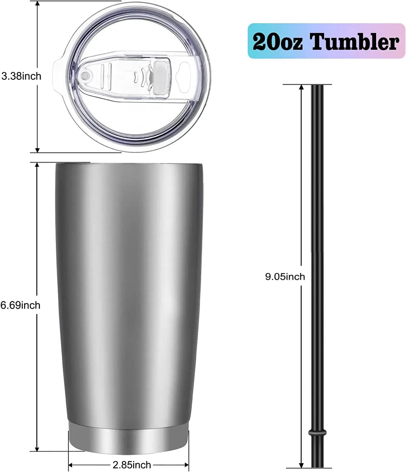 VEGOND 20oz Tumbler with Lid and Straw Stainless Steel Tumbler Cup Vacuum Insulated Double Wall Travel Coffee Mug Powder Coated Coffee Cup(Stainless 1 Pack)