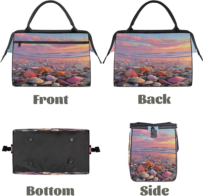 Sunset Beach Shell Starfish Overnight Weekender Bags for Women Men, Waterproof Travel Carry On Duffel Bag, Lightweight Sports Gym Bag for Fitness, Workout, Travel