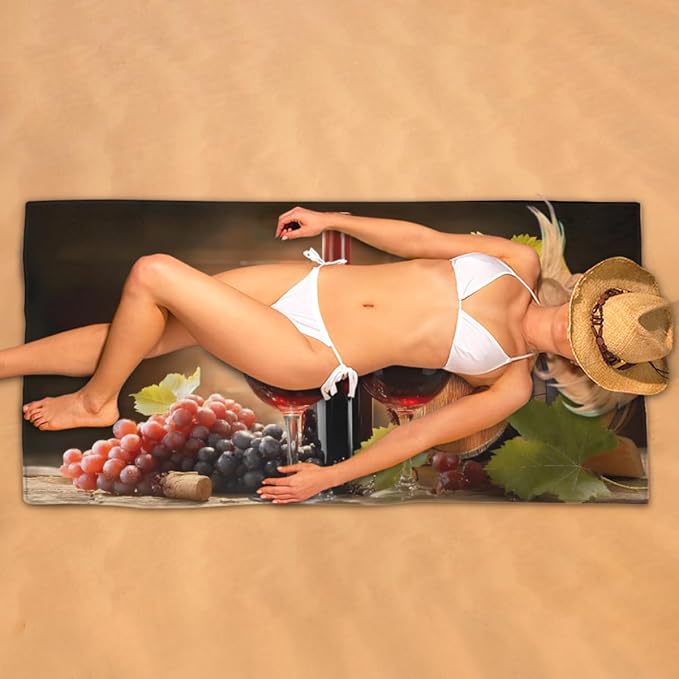 Wine Barrel Fruit Bowl Beach Towel, Large Microfiber Quick Dry Lightweight Pool Bath Towels Sand Free Beach Blanket for Summer Cruise Yoga Camping Travel Vacation Essentials 31 x 61 in
